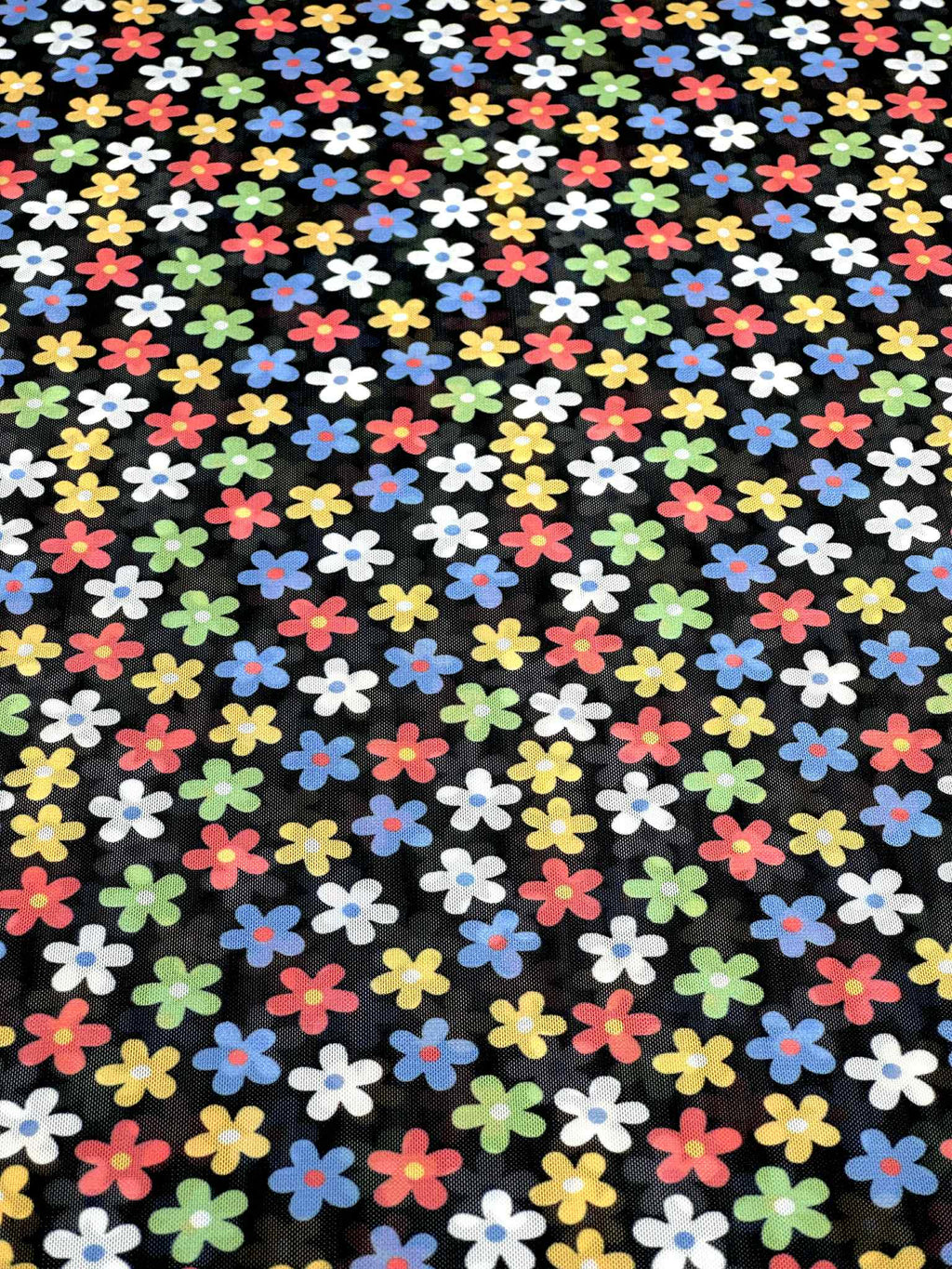 (MESH) TINY COLORFUL FLOWERS ON BLACK