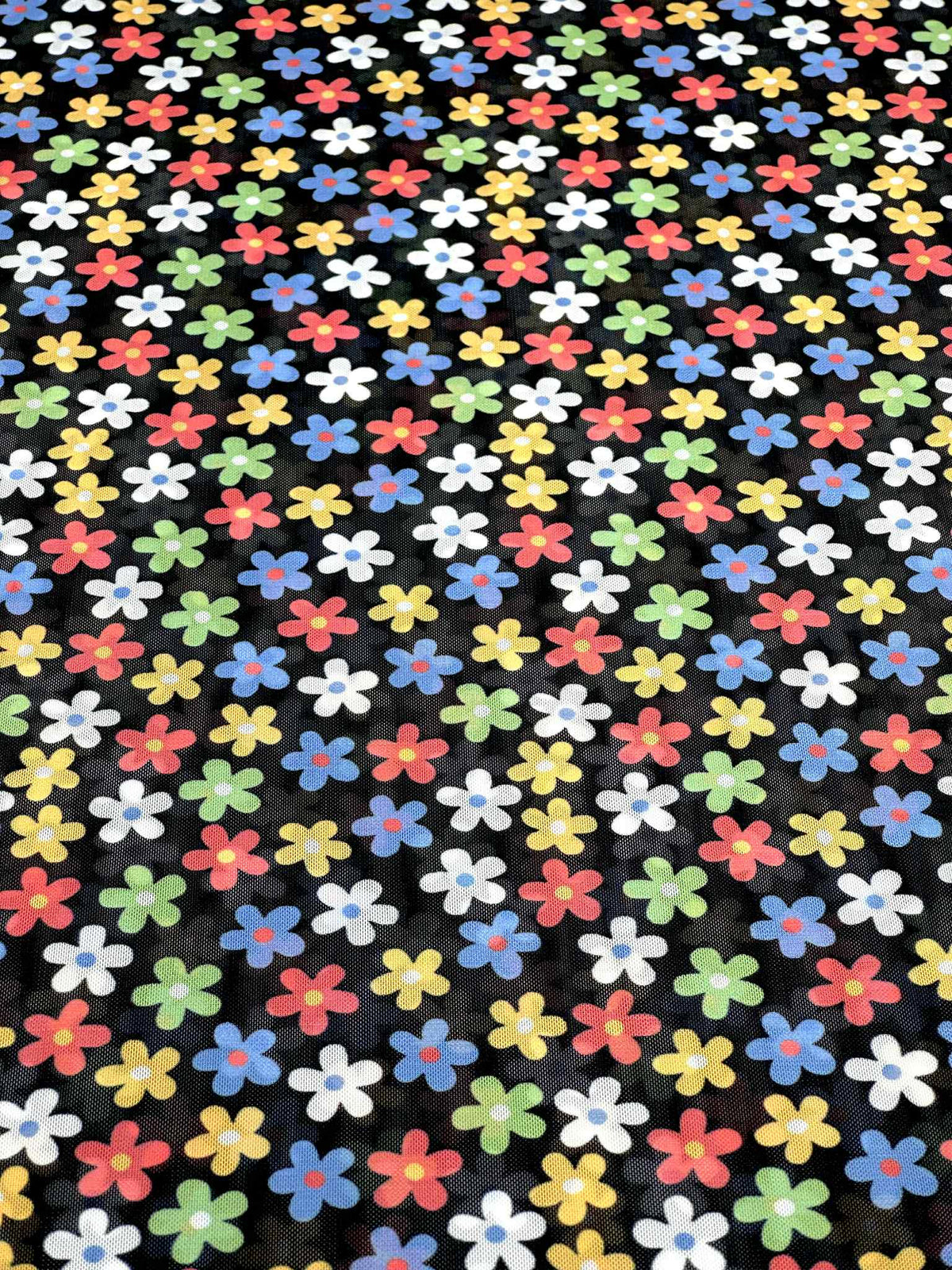 (MESH) TINY COLORFUL FLOWERS ON BLACK