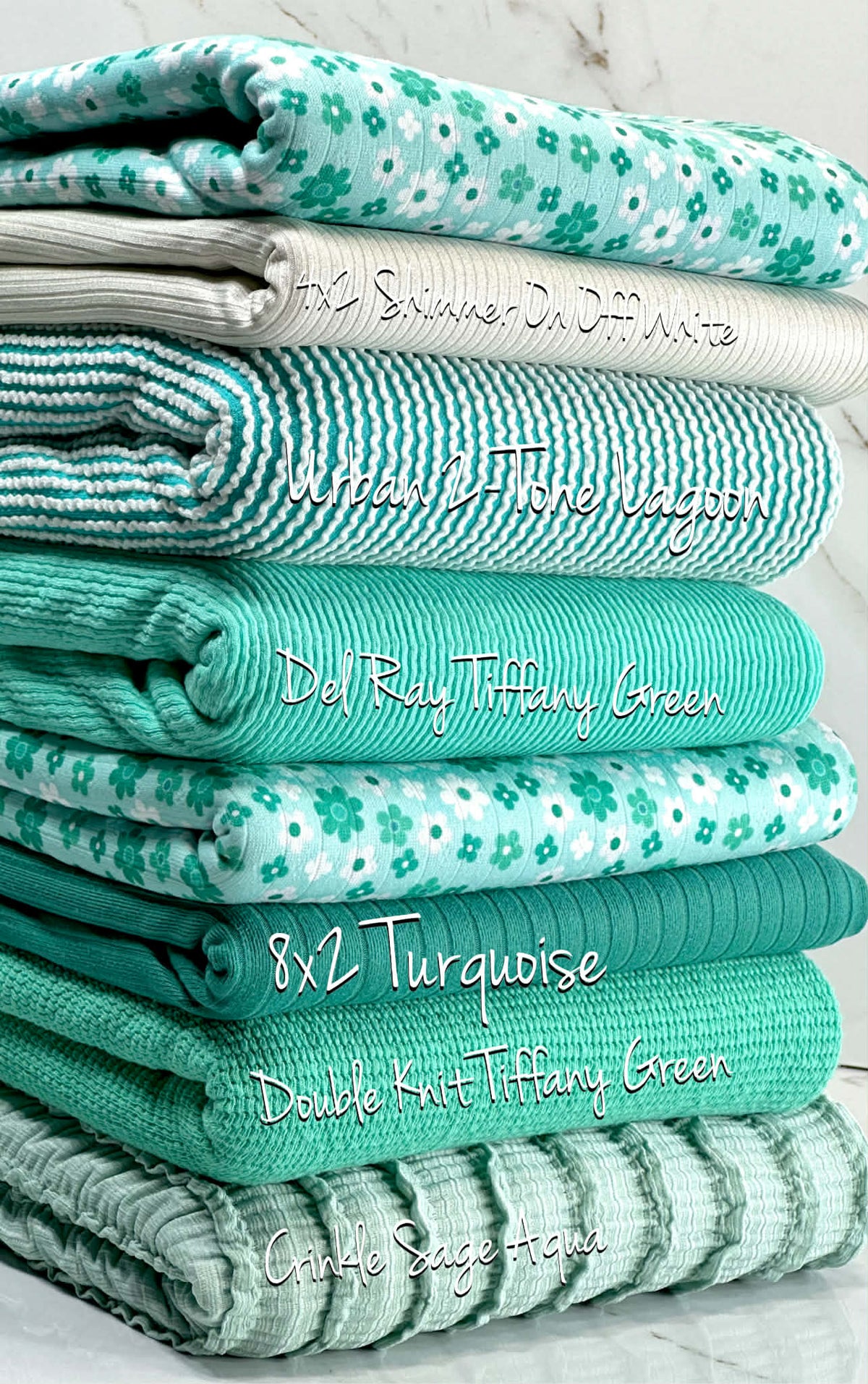 (POINTELLE RIB) TURQUOISE AND OFF WHITE TINY FLOWERS ON AQUA(2)