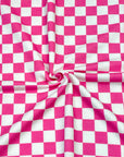 (FRENCH TERRY) FUSCHIA AND OFF WHITE CHECKERED