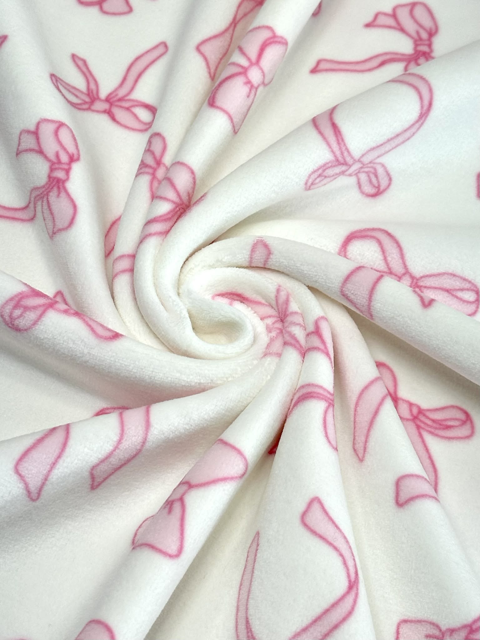 (VELVET) LIGHT PINK BOWS ON OFF WHITE