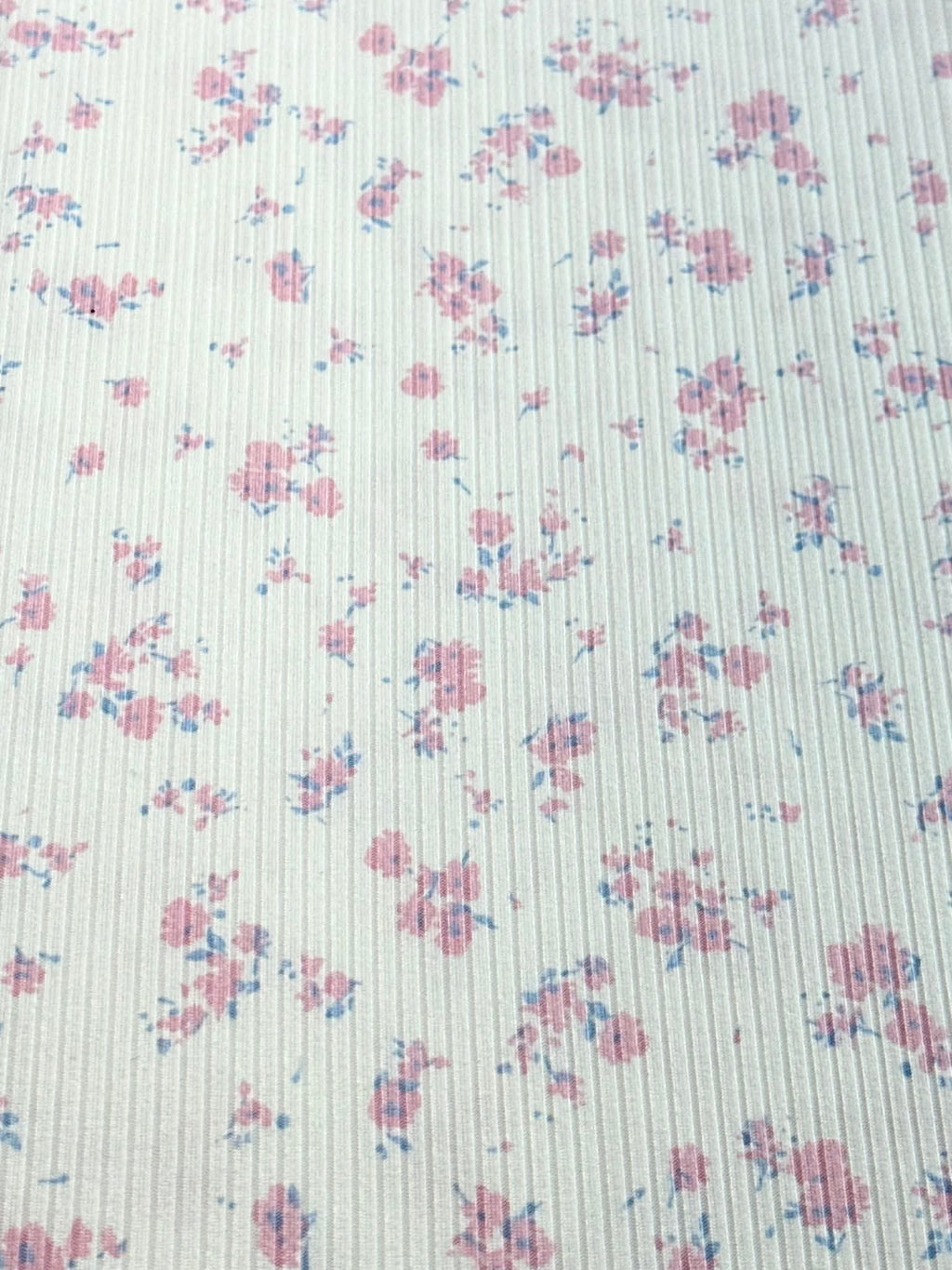 (4X2 YUMMY RIB) PINK AND BLUE TINY FLOWERS ON OFF WHITE