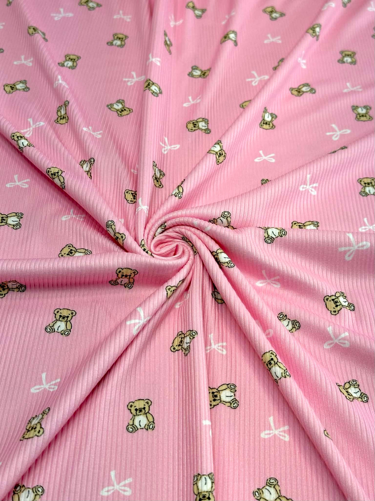 (2X2 BRUSHED RIB) TEDDY BEARS AND BOWS ON PINK