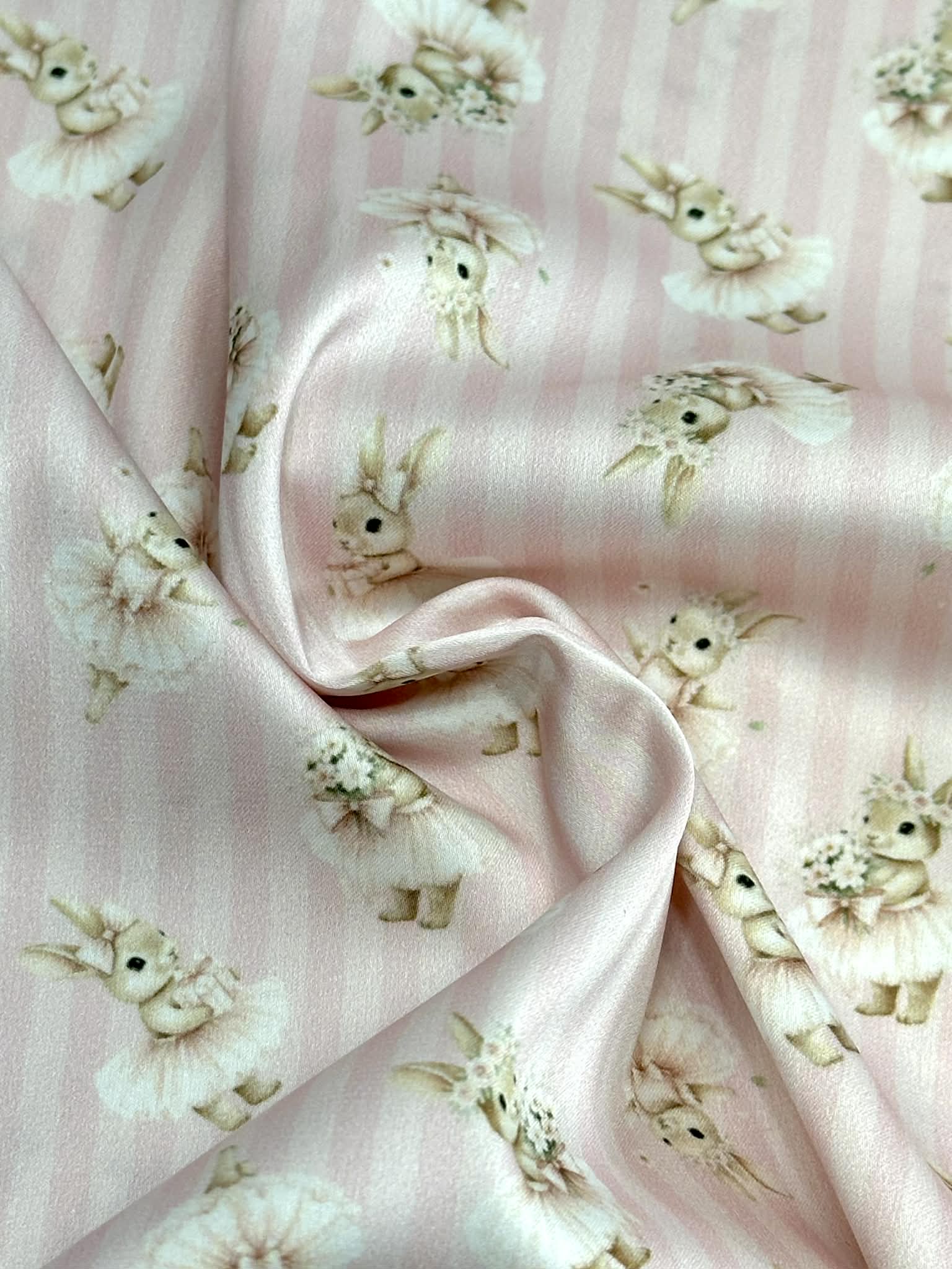 (SATIN) BALLERINA BUNNIES ON PINK STRIPES(4)