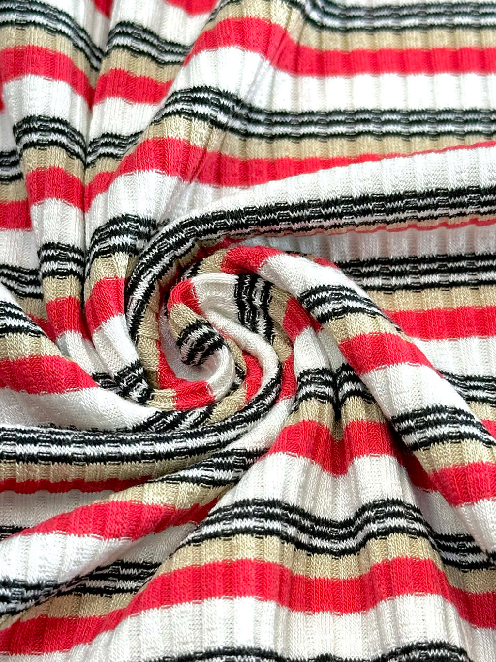 (RIB) TAN, RED, AND BLACK STRIPES ON OFF WHITE