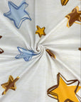 (DBP) BLUE, MUSTARD, AND BROWN STARS ON CREAM