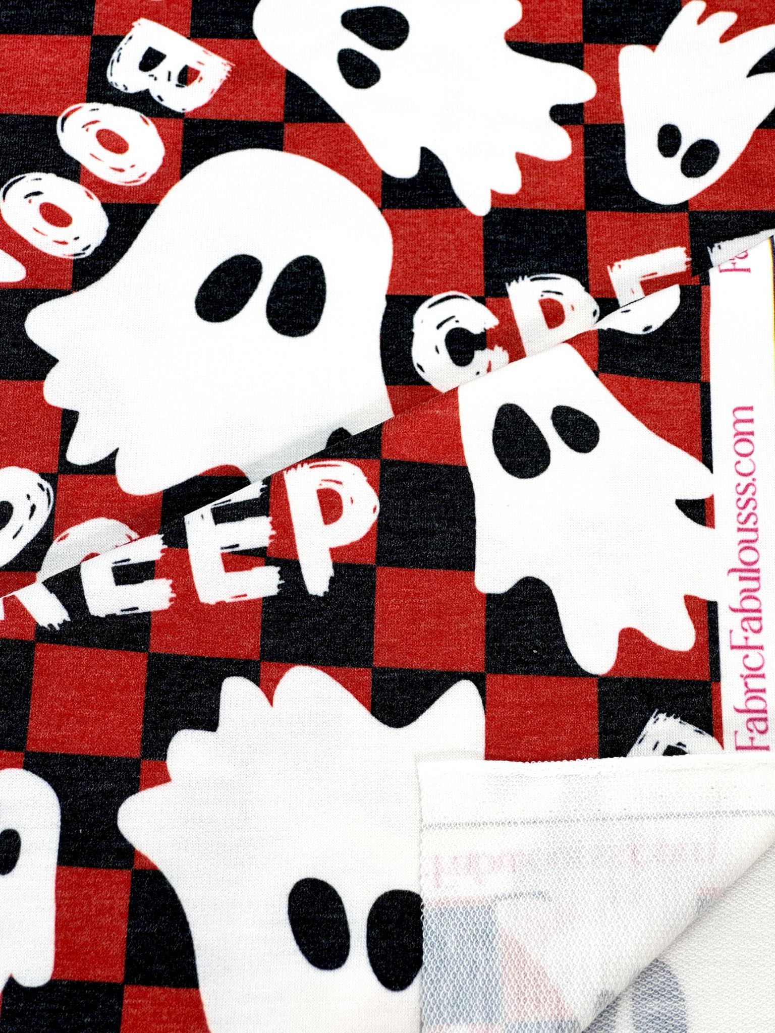 (FRENCH TERRY) GHOST ON RED AND BLACK CHECKERED PRINT