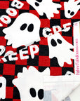 (FRENCH TERRY) GHOST ON RED AND BLACK CHECKERED PRINT