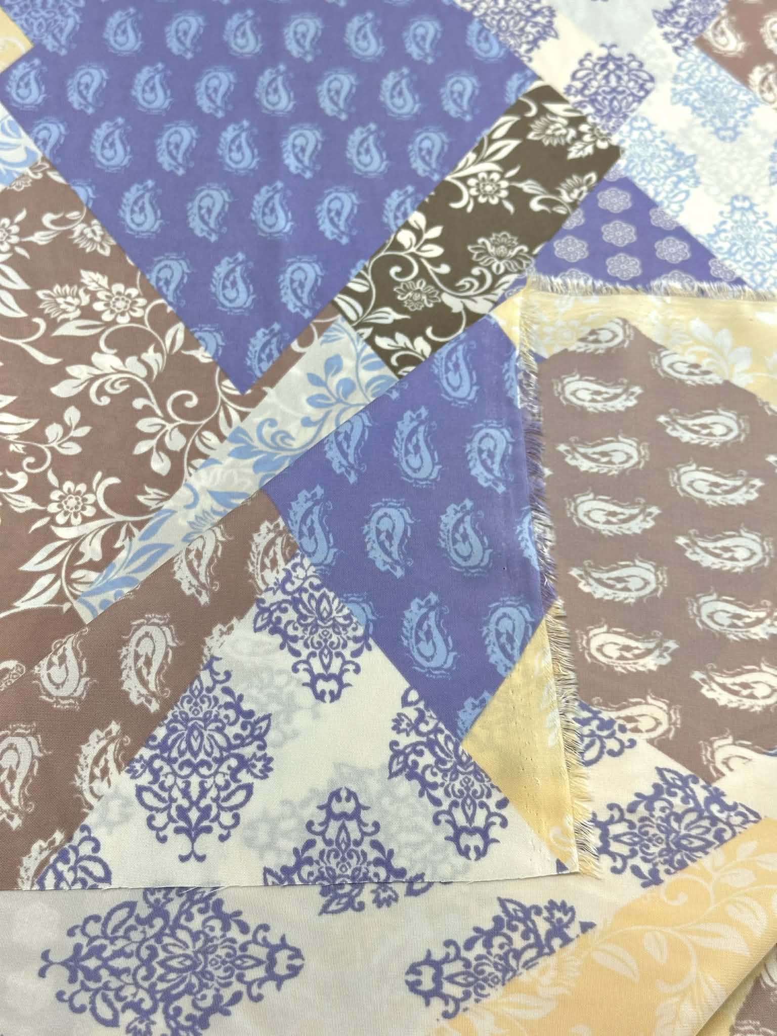(WOVEN) BROWN, BLUE AND LIGHT YELLOW PATCHWORK