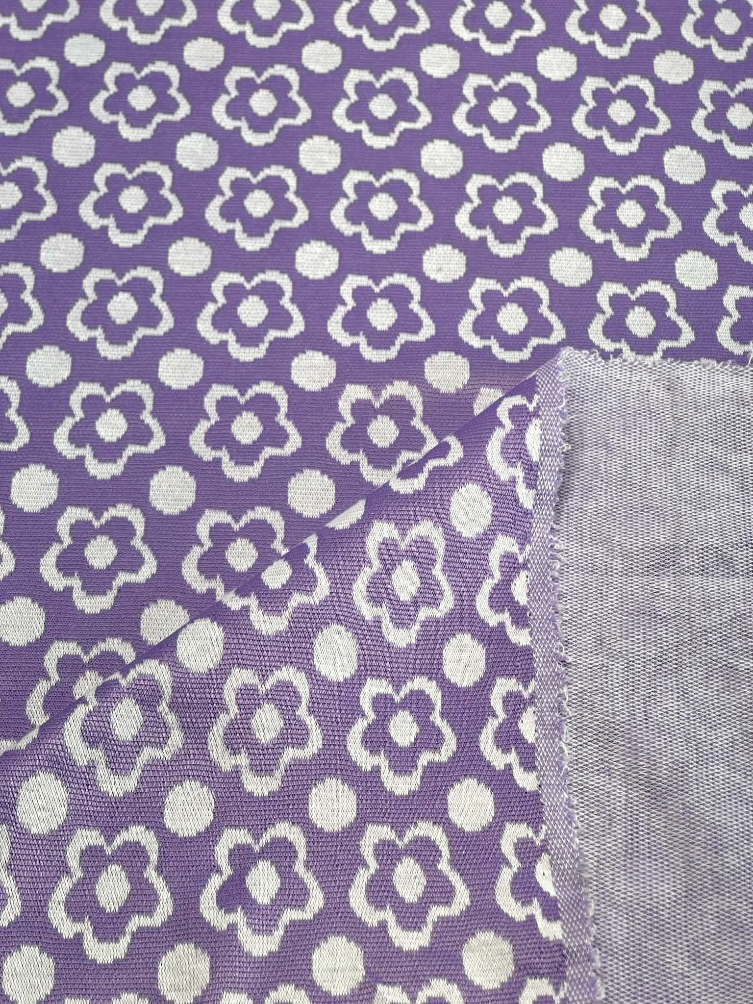(DOUBLE KNIT) WHITE FLOWERS ON LAVENDER