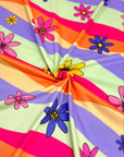 (DBP) PINK, YELLOW, PURPLE, AND HOT PINK FLOWERS ON COLORFUL WAVE