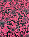 (DBP) SILVER, BLACK RETRO FLOWERS AND CIRCLES ON NEON PINK