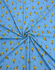 (4X2 YUMMY RIB) SMALL MUSTARD FLOWERS ON VINTAGE BLUE