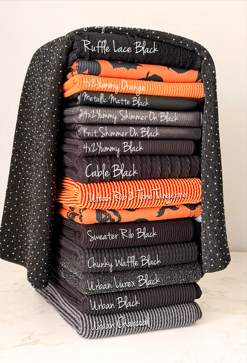(4X2 YUMMY RIB) BLACK PUMPKINS AND BLACK BATS ON ORANGE