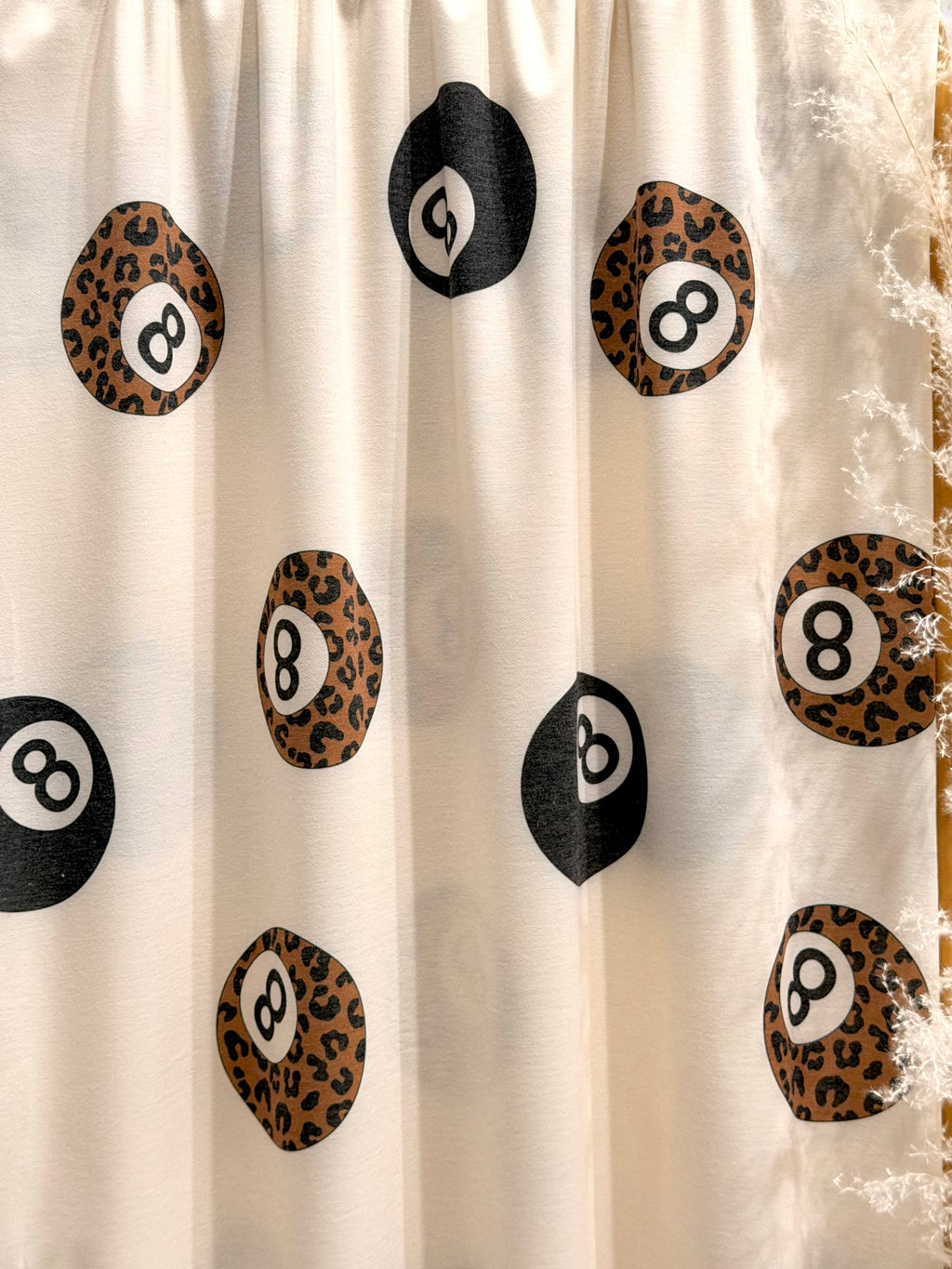 (FRENCH TERRY) BLACK AND LEOPARD 8-BALL PRINT ON CREAM