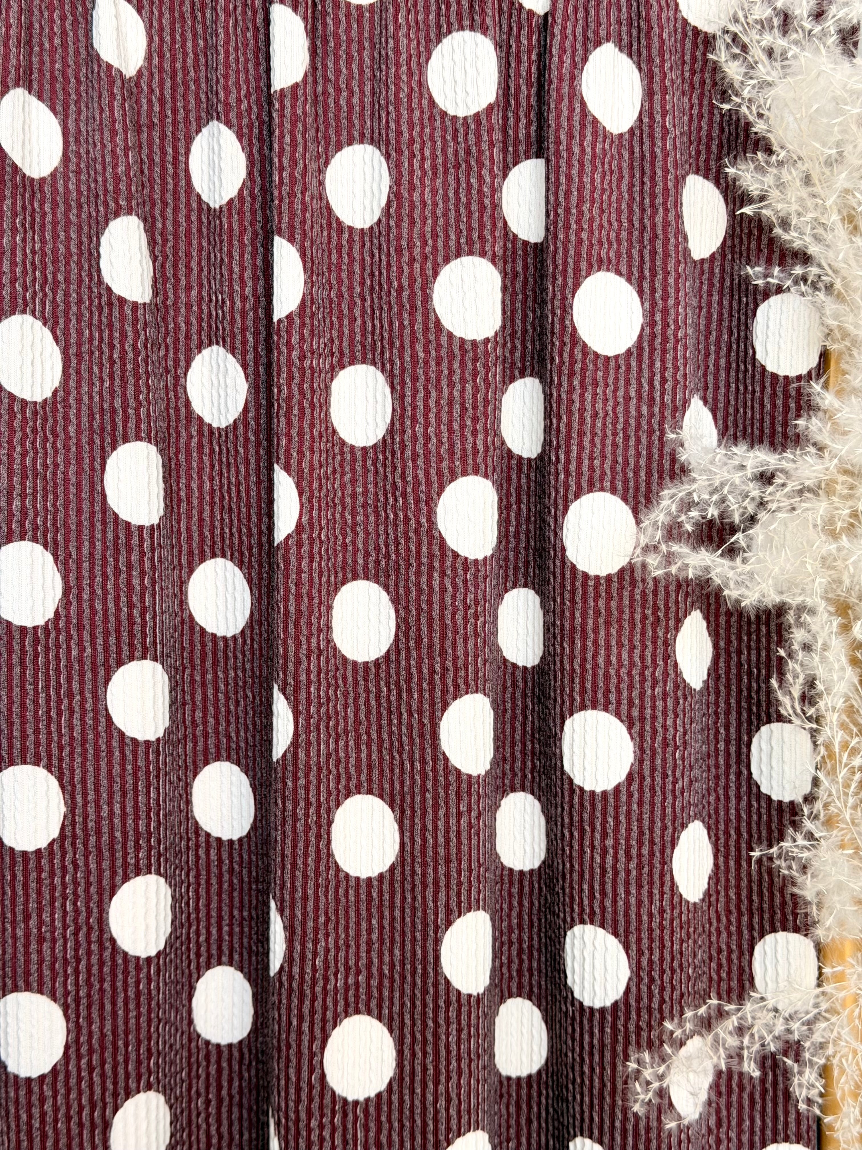 (URBAN RIB) WHITE POLKA DOTS ON BURGUNDY
