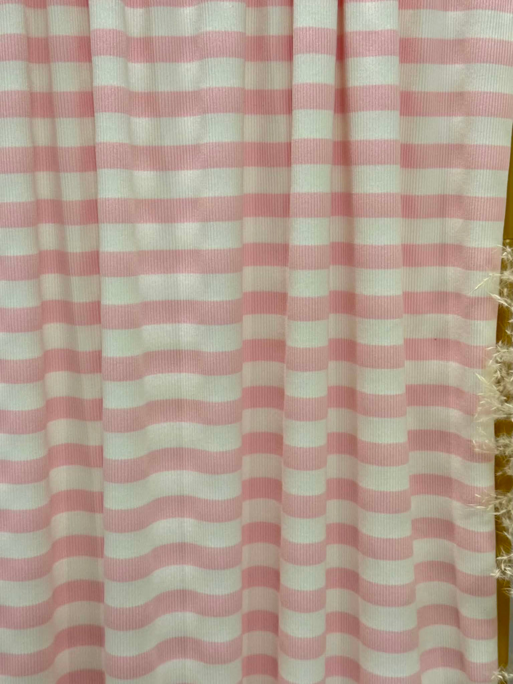(2X2 COTTON FEEL RIB) PINK AND OFF WHITE STRIPES
