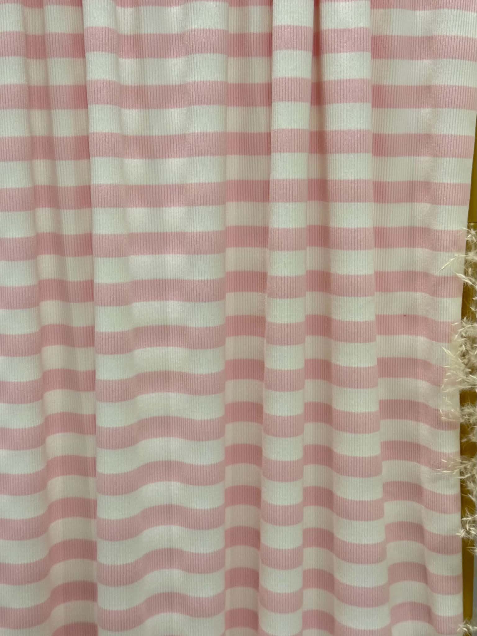 (2X2 COTTON FEEL RIB) PINK AND OFF WHITE STRIPES