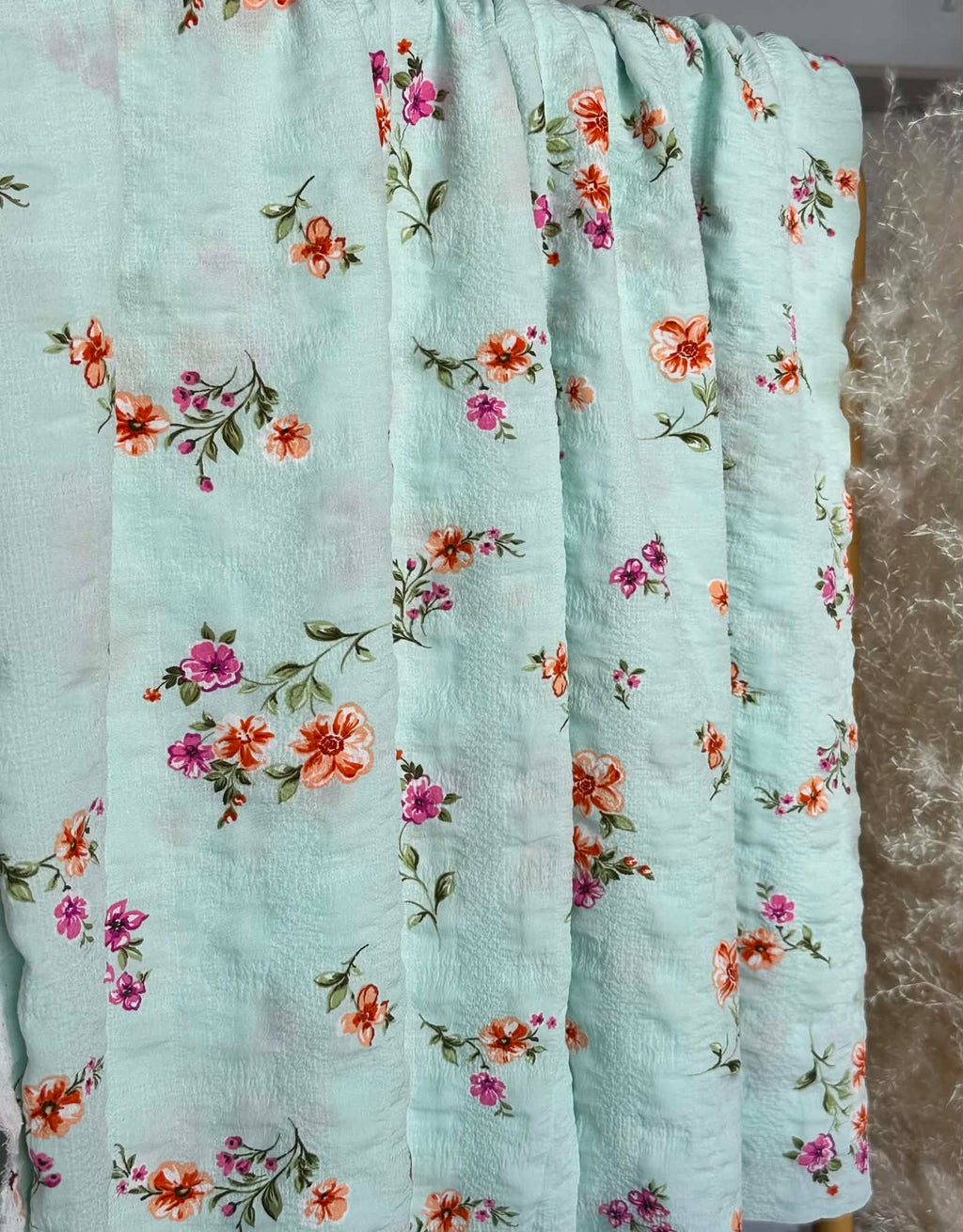 (DOUBLE GAUZE COTTON) FLORAL ON LIGHT MINT(5)