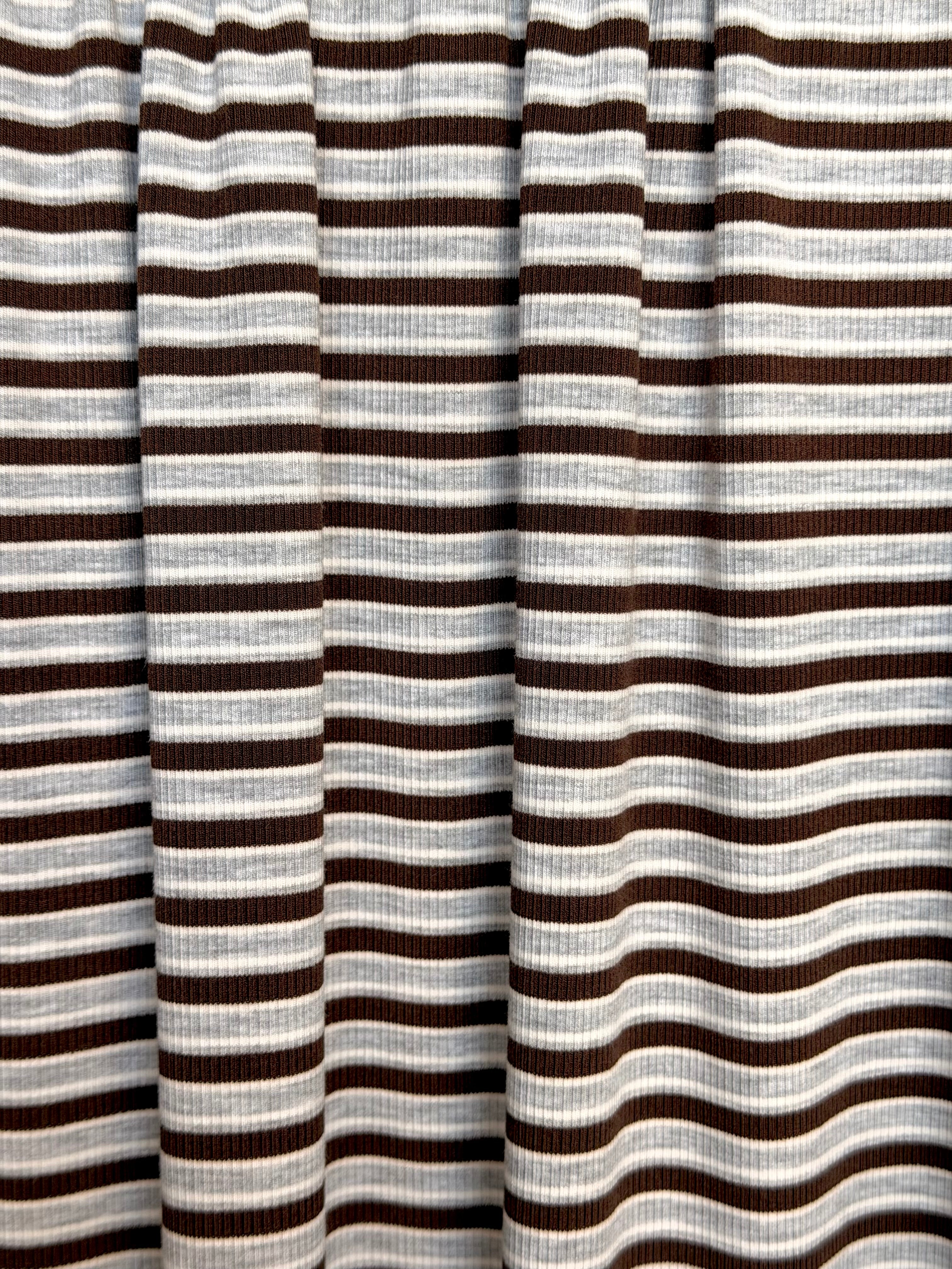 (RIB) BROWN AND WHIYE STRIPES ON HEATHER GRAY