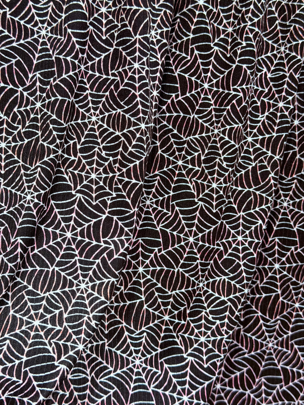 (4X2 RIB) PINK AND WHITE SPIDERWEBS ON BLACK