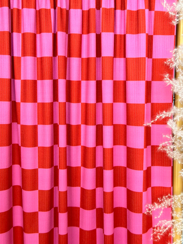 (4X2 YUMMY RIB) PINK AND RED MEDIUM CHECKERED