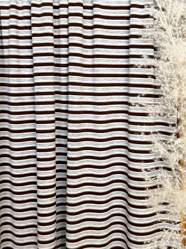 (RIB) BROWN AND WHITE STRIPES ON HEATHER GRAY