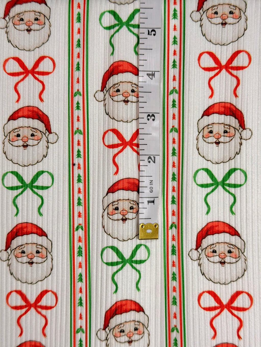 (4x2 YUMMY RIB) SANTA CLAUS AND BOWS PATTERN ON OFF WHITE