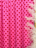 (CRINKLE CREPE)RED POLKA DOTS ON HOT PINK