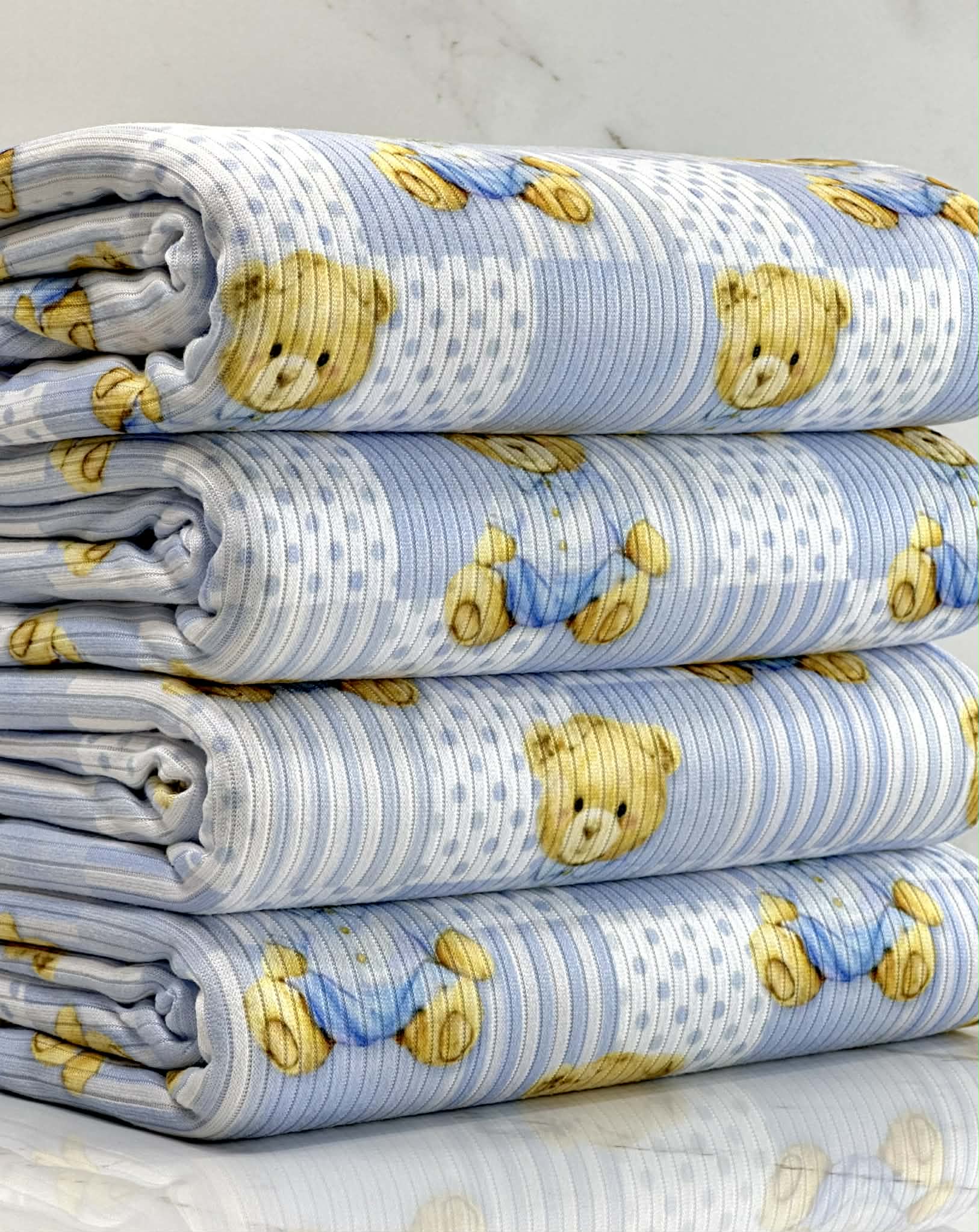 (4X2 YUMMY RIB) TEDDY BEARS, BABY BLUE POLKA DOTS AND STRIPES PATTERN