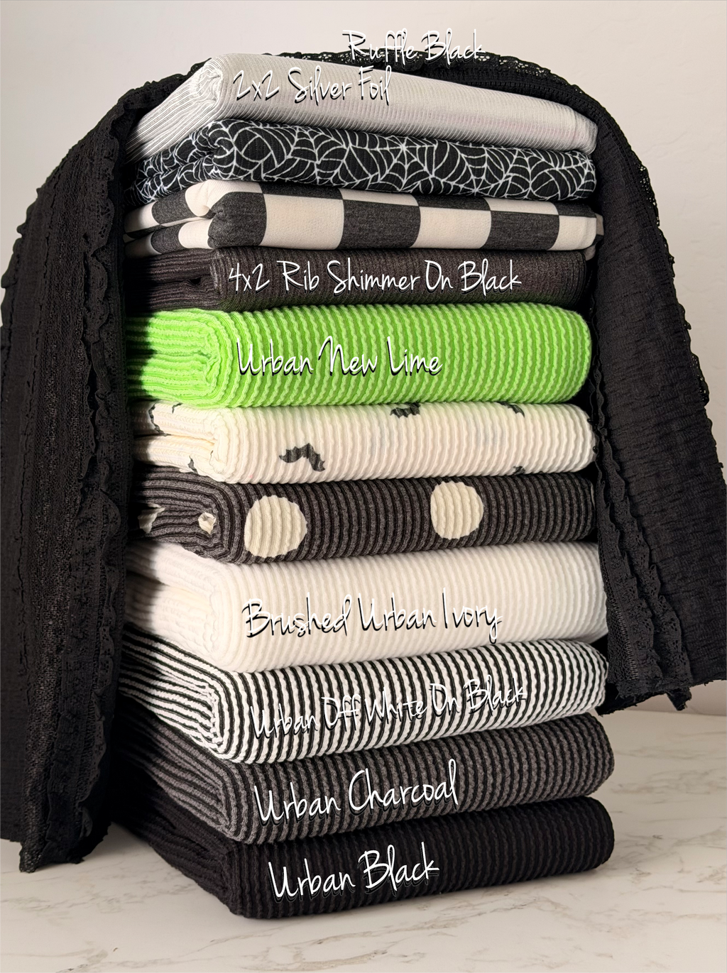 (4X2 RIB) OFF WHITE SPIDERWEBS ON JET BLACK
