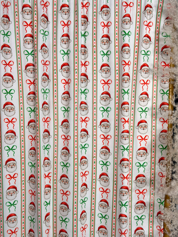 (4x2 YUMMY RIB) SANTA CLAUS AND BOWS PATTERN ON OFF WHITE