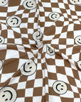 (YUMMY RIB) CREAM HAPPY FACES ON LIGHT BROWN CHECKERED WAVE