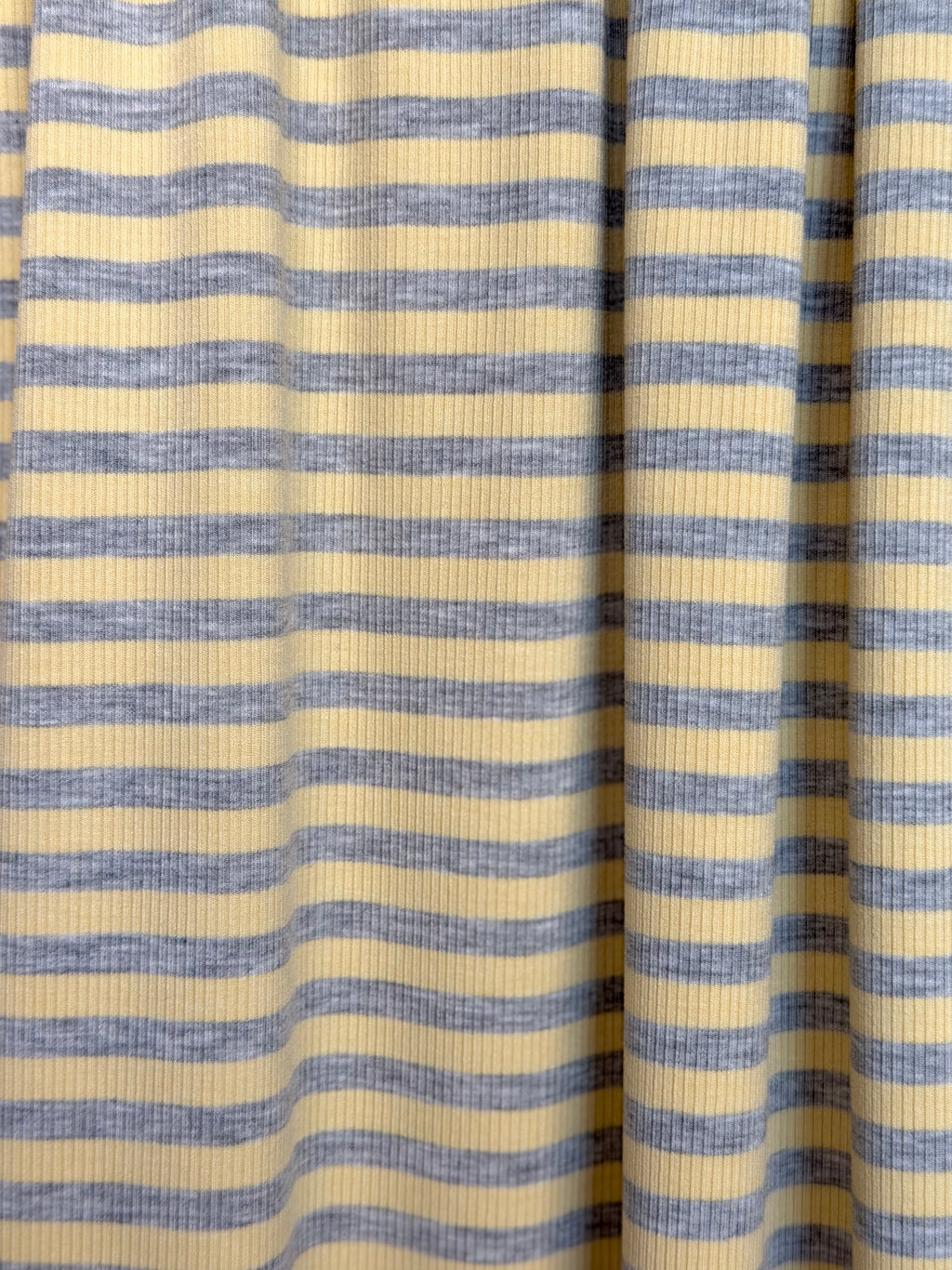 (2x2 COTTON FEEL RIB) HEATHER GRAY STRIPES ON BUTTER YELLOW