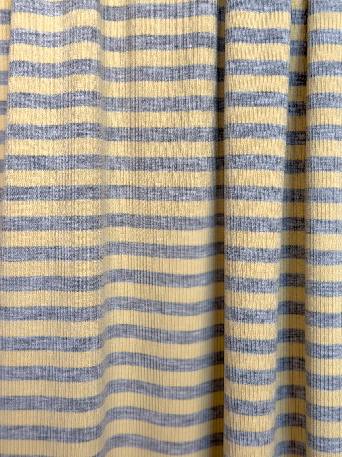 (2x2 COTTON FEEL RIB) HEATHER GRAY STRIPES ON BUTTER YELLOW