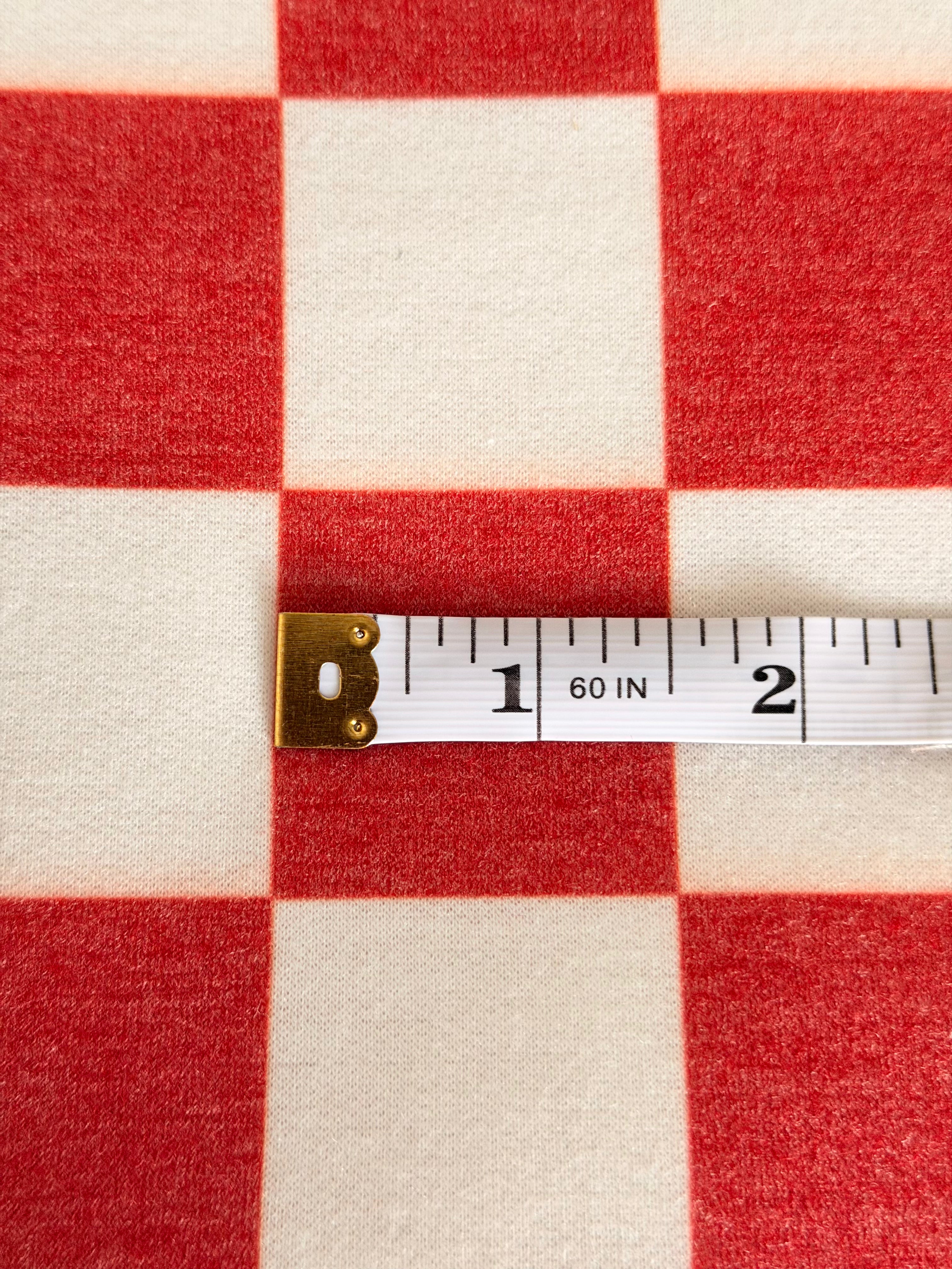(FRENCH TERRY BRUSHED) NEW RED AND OFF WHITE MEDIUM CHECKERED