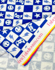 (FRENCH TERRY) ROYAL BLUE GAMER AND HAPPY FACES CHECKERED PRINT