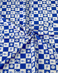 (FRENCH TERRY) ROYAL BLUE GAMER AND HAPPY FACES CHECKERED PRINT