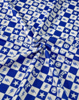 (FRENCH TERRY) ROYAL BLUE GAMER AND HAPPY FACES CHECKERED PRINT