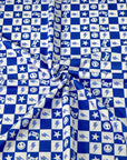 (FRENCH TERRY) ROYAL BLUE GAMER AND HAPPY FACES CHECKERED PRINT