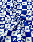 (FRENCH TERRY) ROYAL BLUE GAMER AND HAPPY FACES CHECKERED PRINT