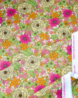 (THERMAL) PINK, YELLOW, GREEN, AND ORANGE FLOWERS ON OFF WHITE