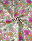 (THERMAL) PINK, YELLOW, GREEN, AND ORANGE FLOWERS ON OFF WHITE