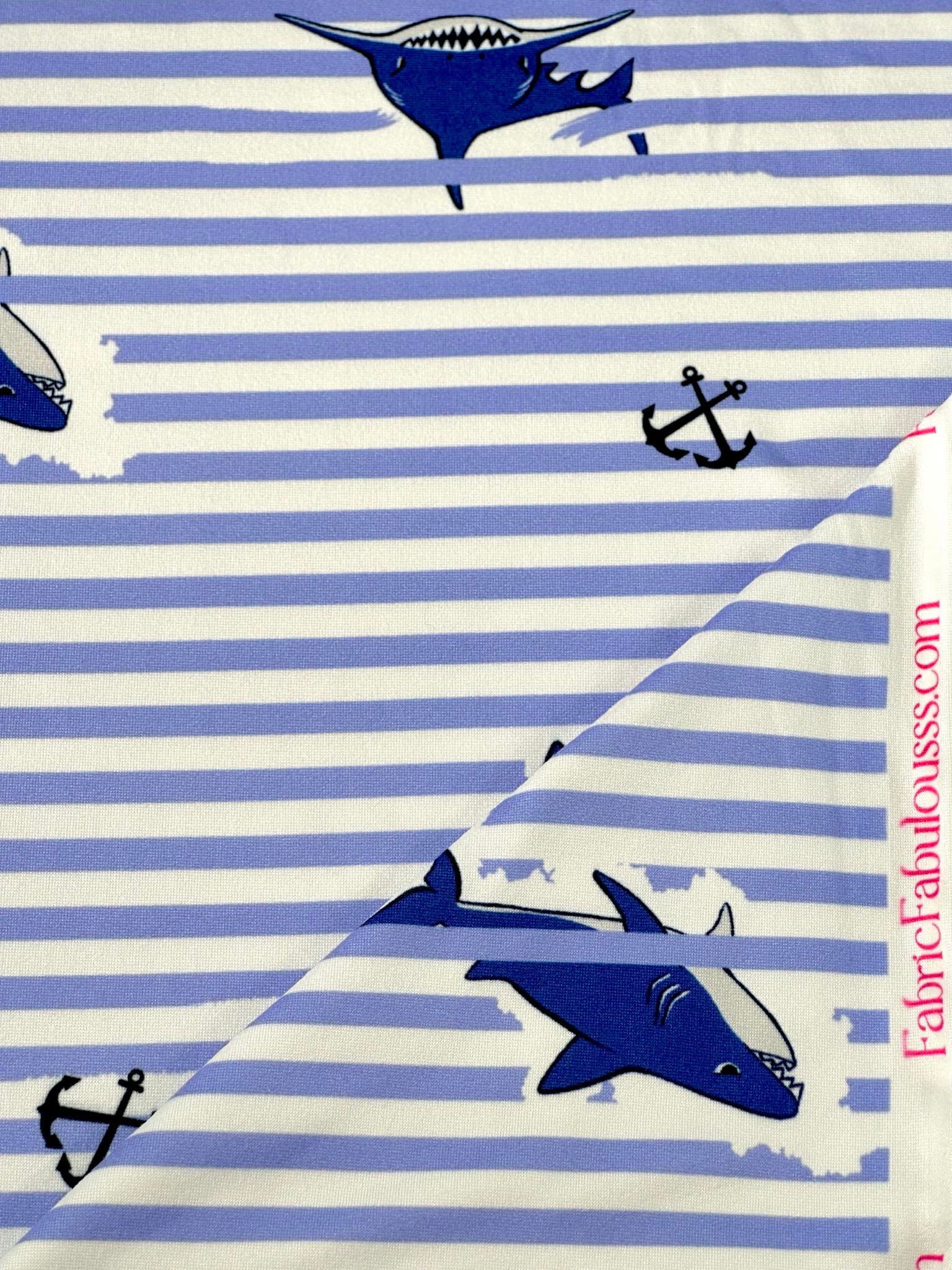 (DBP) SHARKS AND BLUE STRIPES ON OFF WHITE