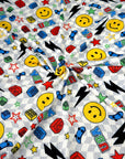 (YUMMY RIB) YELLOW HAPPY FACES AND SKATEBOARDS ON SILVER CHECKERED WAVE