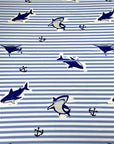 (YUMMY RIB) SHARKS AND BLUE STRIPES ON OFF WHITE