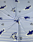 (YUMMY RIB) SHARKS AND BLUE STRIPES ON OFF WHITE