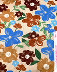 (YUMMY RIB) BLUE AND BROWN PAINTED FLOWERS ON TAN