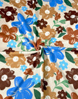 (YUMMY RIB) BLUE AND BROWN PAINTED FLOWERS ON TAN