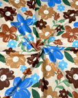 (YUMMY RIB) BLUE AND BROWN PAINTED FLOWERS ON TAN